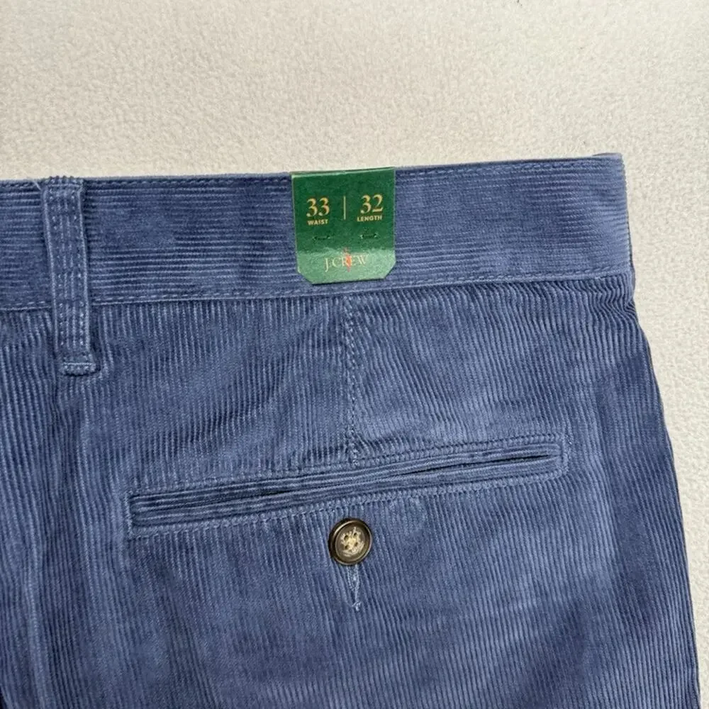J Crew Pants men's 32x32 Blue 14 Wale Corduroy Trouser Pleated Loose Baggy NEW